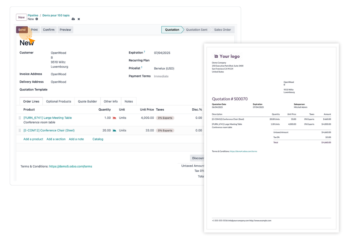 Odoo CRM Instant Quotation Creation Odoo CRM Instant Quotation Creation