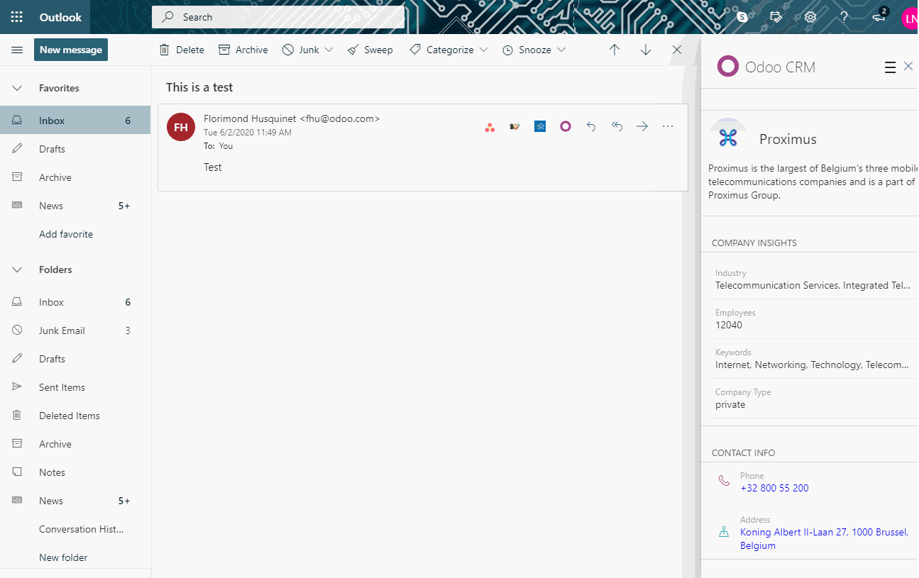 Odoo 14 - OutlookとGoogle Chrome + Gmailのプラグイン